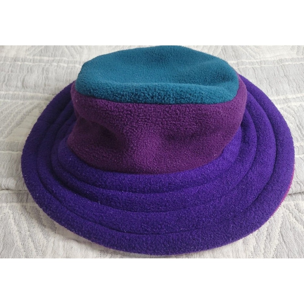 Vintage 90s Ester Hatworks Fleece Hat Purple Teal Colorblock Alaska
